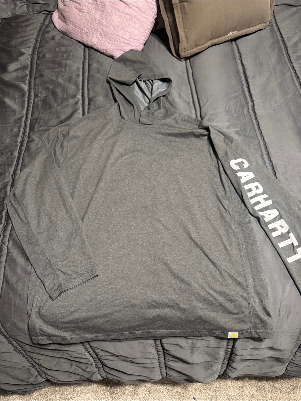 Carhartt Men’s Long Sleeve Hooded Tee - Gray with White Logo